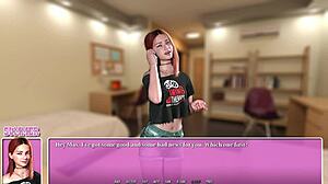 Petite redhead intensely eats ramen while curvy mature boobs bounce in gay anime dating game.