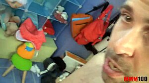 gorgeous black babe with perfect body gets double penetrated in her store, feeling horny and slapping