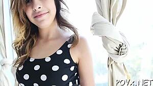 stunning teen nymph gives blowjob and craves rough pov sex