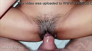 pov closeup creampie contrasts with my horny hairy slut's bareback desires