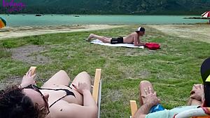 Watching a voyeur jerk off at the beach while I touch myself 😜