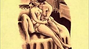 vintage erotic illustration from retro antique anime hentai cartoon