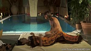 Erotic body massage master works Asian beauty's curves