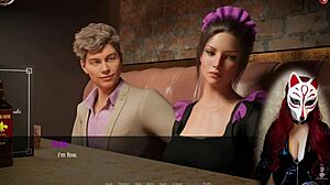 Kate in stockings and cosplay as a maid in a glamour game.