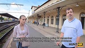 Hunt4k chick with shaved pussy drilled while hubby watches in shock