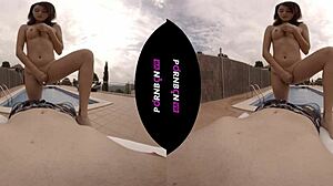 The young Latina nympho enters the pool horny and wants outdoor POV sex.