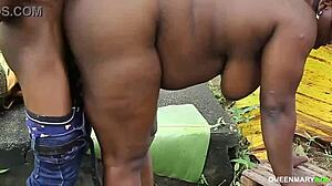 Big black African girl loves horny outdoor fucking with cumshots