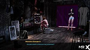 In this 3D anime game, she spreads her legs and shows her pussy.