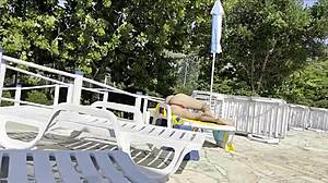 She caught me jerking off by the pool and helped me cum