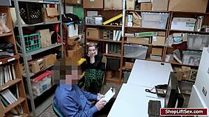 shoplifter gets her shaved pussy banged by group