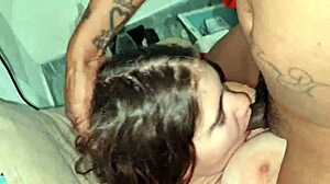 girlfriend deepthroats cock for first time at home