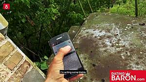 Gothic teen Doreen deepthroats dick in outdoor POV, cum on tits