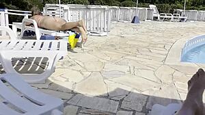 She caught me jerking off by the pool and helped me cum