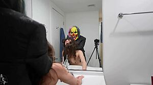 Skinny nerd queen gets her hole destroyed by clown
