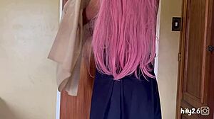 This brunette in uniform is solo before college action