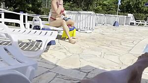 She caught me jerking off by the pool and helped me cum