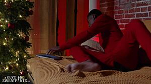 Muscular Bodybuilder Gives Blowjob Before Bareback Creampie On Christmas