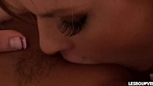 Intense black lesbian teen rubs big tits while muff diving wet pussy