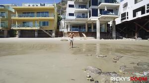 Ricky fucks hotties ana and lacy in threesome by the beach quickie cowgirl cum.