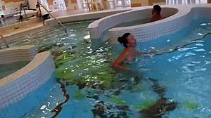 Risky public flashing and masturbation at spa center 😏