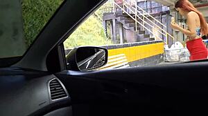 Beautiful woman risks public outdoor masturbation