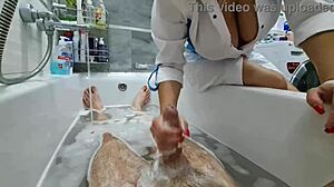 Stepmom helps wash naked stepson while ignoring his excitement