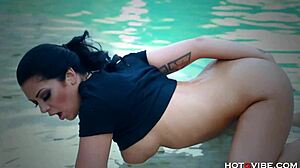 busty big ass diva moans loudly as she orgasms by the pool with her vibrator