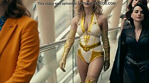 Petite blonde Erin Moriarty goes topless in spandex