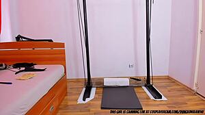 bound teen in cosplay learns tough bondage tricks on webcam