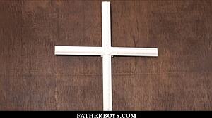 skinny twink catholic boy ryland kingsley receives blowjob and bareback fuck from redhead priest dacotah red during taboo confession