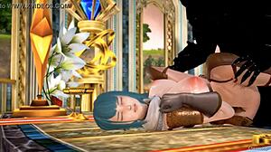 Beautiful anime-style handjob and big tits in 3D hentai game