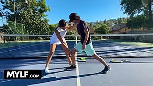 Stepmother and stepson compete in a rather kinky tennis match