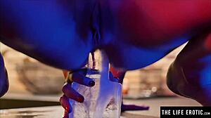 Hot Sexy Girl Smears Cream On Big Tits And Hairy Pussy