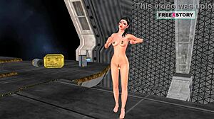 Animated 3D cartoon of a cute Indian girl posing and playing with a banana