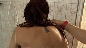 Intense Bathroom Fucking of Tattooed Brazilian MILF Mother-in-Law