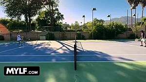 Stepmother and stepson compete in a rather kinky tennis match