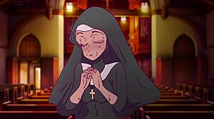 Prayer booth action with a naughty nun in hentai parody