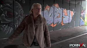 British babe flashes shaved pussy outdoors