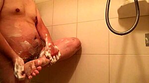 in the bathroom, matt maks is bathing nude in the shower for his solo washing show