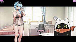 Exposed Busty Delivery Worker Plays with Big Tits and Toys in Anime Game