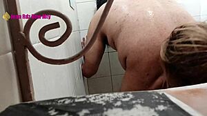 mexican femdom dominates husband with ass licking in shower
