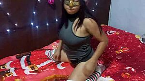 indian babe masturbates with dildo on christmas