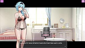 Exposed Busty Delivery Worker Plays with Big Tits and Toys in Anime Game