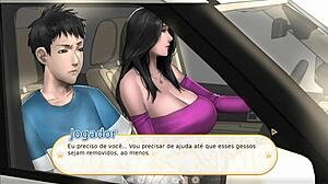 Big-boobed neighbor is riding on big cock in animated porn game