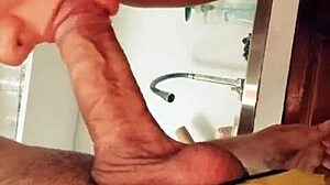 husband films wife getting fucked in kitchen by friend, cumshot inside