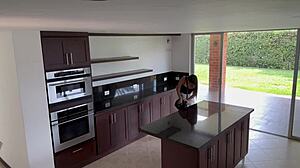 seducing a real estate client on the stairs while his fiance sees the kitchen.