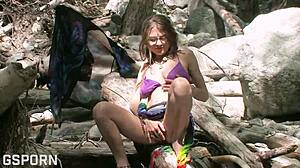 Sexy Natural 18 Yo Girl Masturbate Her Hairy Pussy in the Forest?