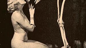 Vintage Halloween porn with hairy pussy in retro style