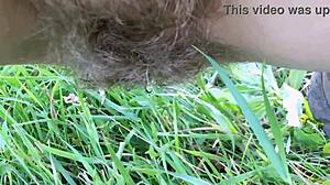 Man, peeing outdoors in a risky forest toilet feels so daring