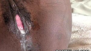 Emptying White Balls Deep Inside Tight Black Pussy in African Hole